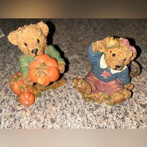 Set of 2 Home Interiors Vintage Bear in Pumpkin Patch “Thank you Bears” 1999 KK